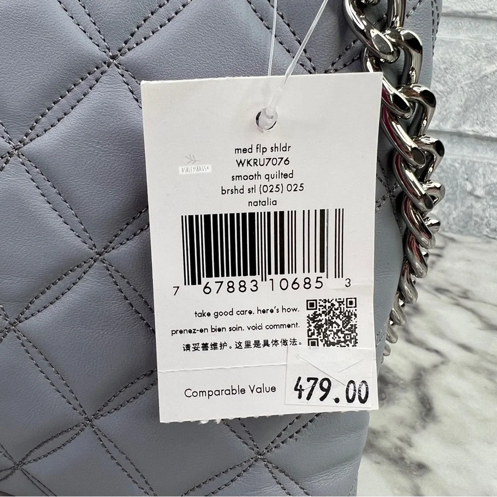 Kate Spade Natalia Quilted Leather Medium Flap Crossbody In Brushed Steel